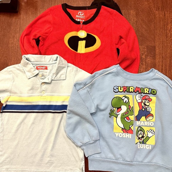 Boys Size 6 BUNDLE Incredibles Pajamas Super Mario Sweatshirt Wrangler Polo LOT - Picture 1 of 12